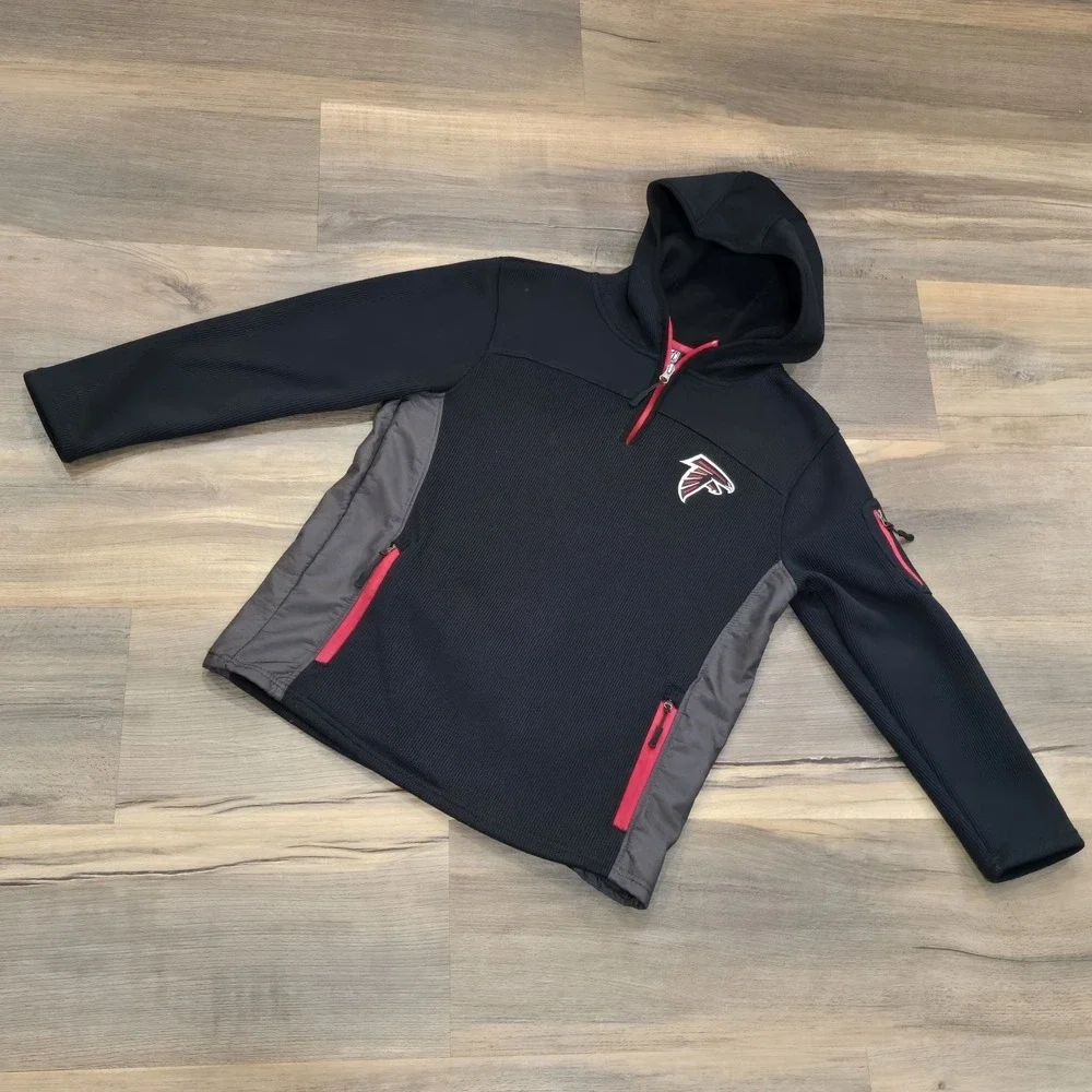 Atlanta Falcons NFL Full Zip Black Red Hoodie Hooded‎ Sweatshirt Pockets Warm XL